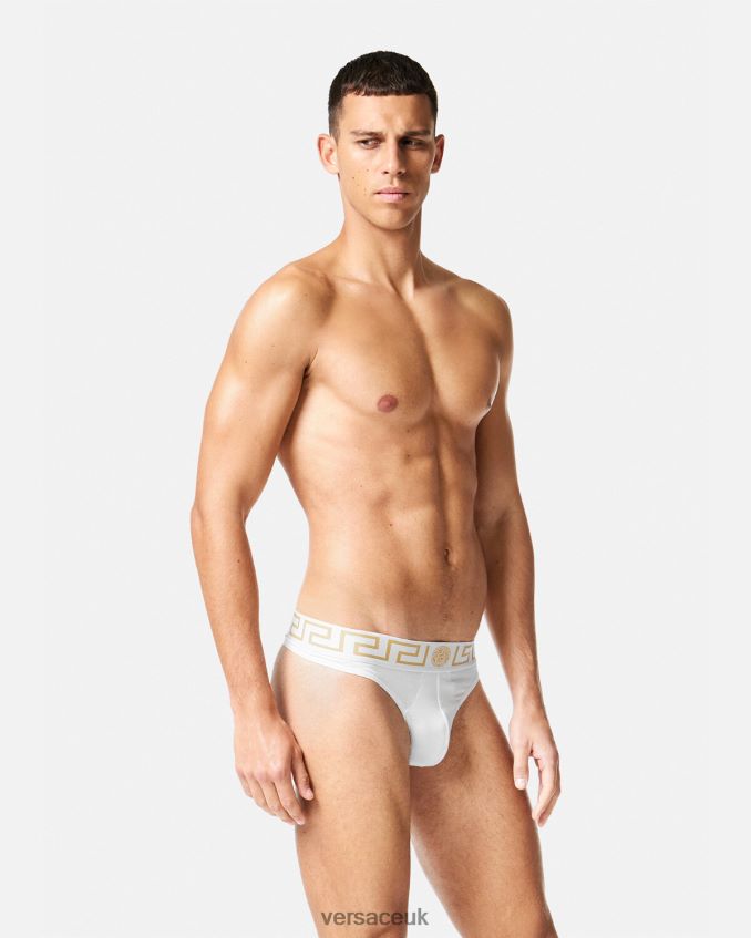 Men Versace Greca Border Thong 6D2D061772 White/Gold Underwear & Beachwear