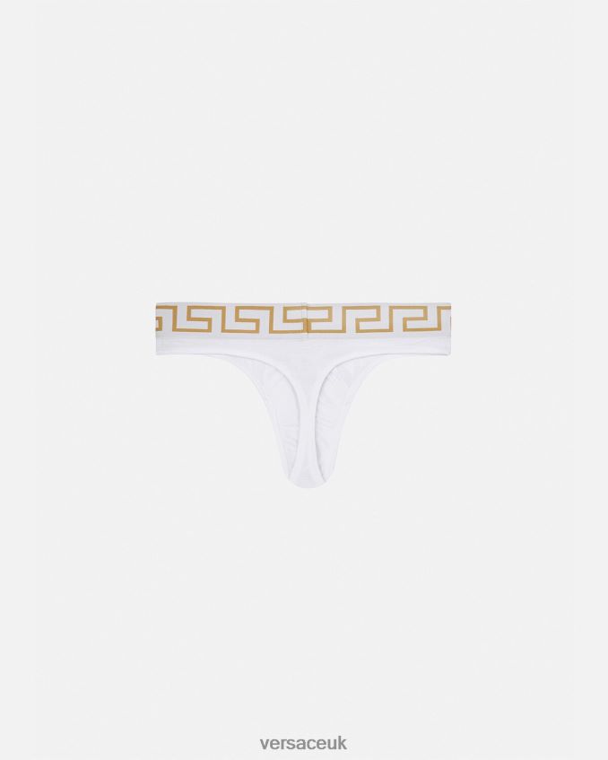 Men Versace Greca Border Thong 6D2D061772 White/Gold Underwear & Beachwear
