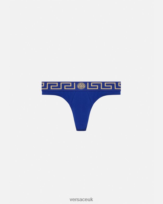Men Versace Greca Border Thong 6D2D061773 Blue Underwear & Beachwear