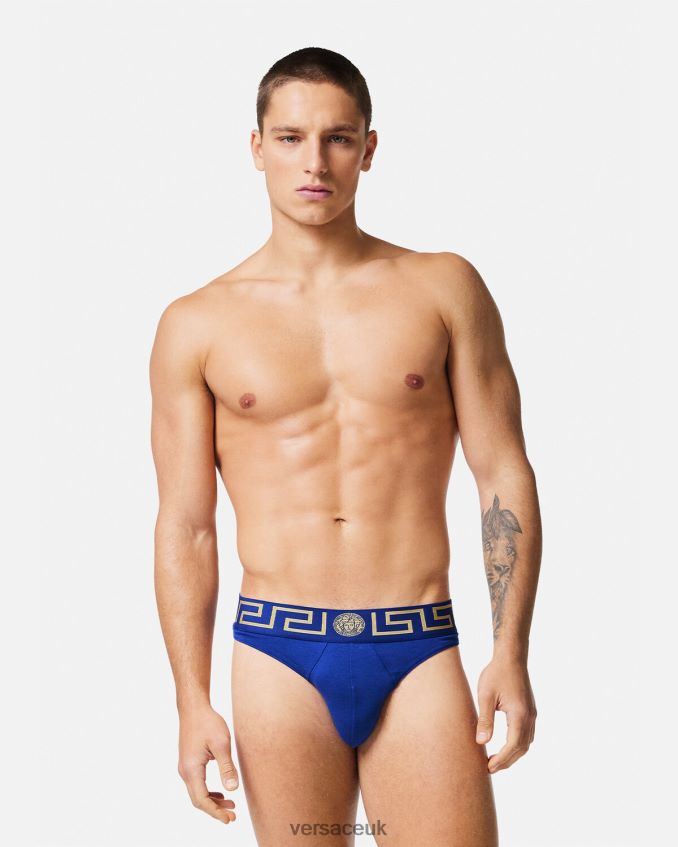 Men Versace Greca Border Thong 6D2D061773 Blue Underwear & Beachwear