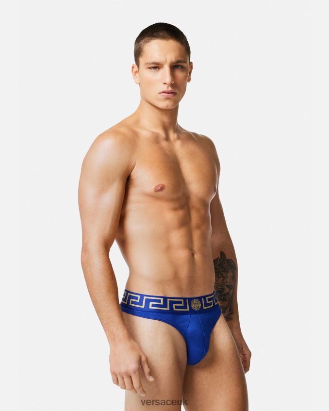 Men Versace Greca Border Thong 6D2D061773 Blue Underwear & Beachwear