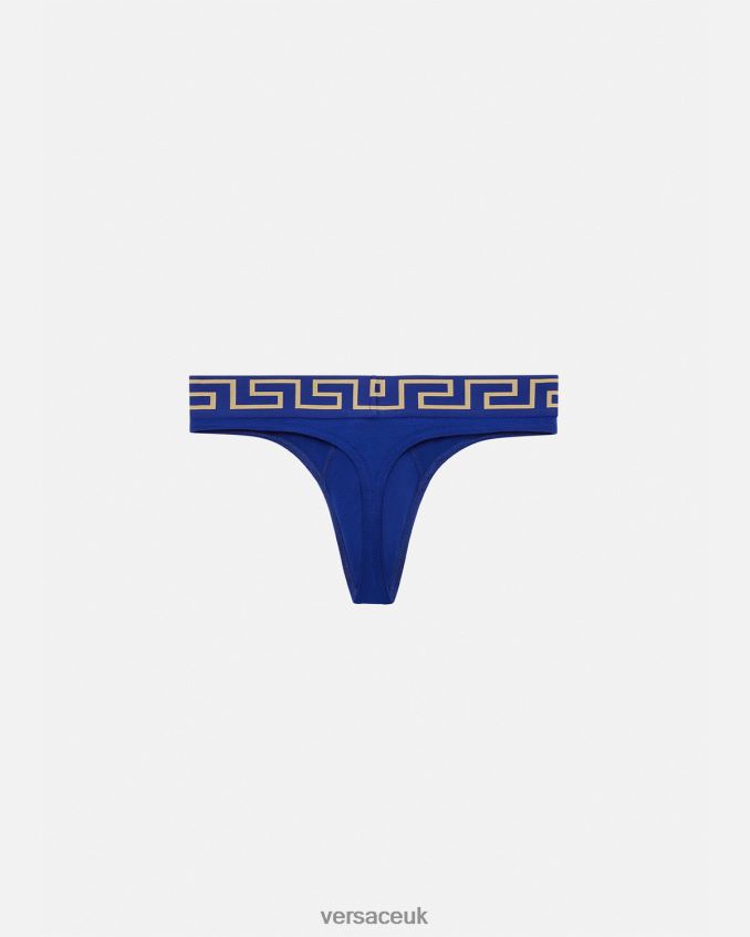 Men Versace Greca Border Thong 6D2D061773 Blue Underwear & Beachwear
