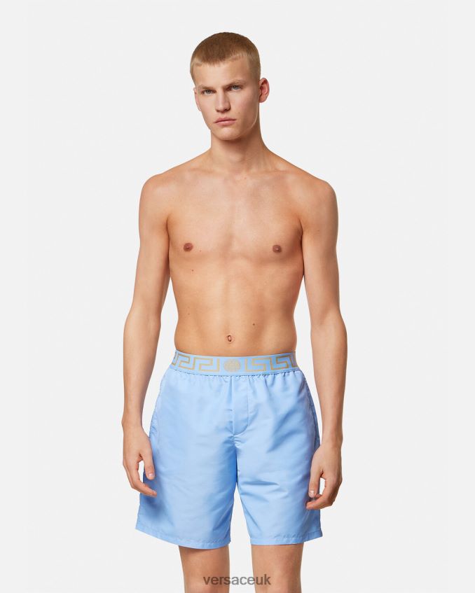 Men Versace Greca Border Boardshorts 6D2D061799 Light Blue Underwear & Beachwear