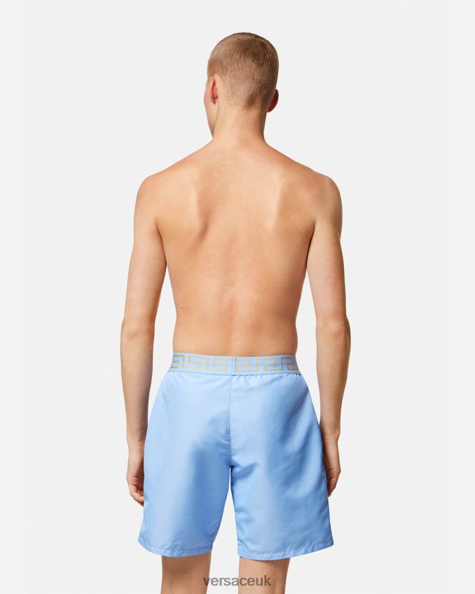 Men Versace Greca Border Boardshorts 6D2D061799 Light Blue Underwear & Beachwear