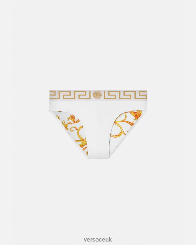 Men Versace Greca Border Swim Briefs 6D2D061797 White & Gold Underwear & Beachwear