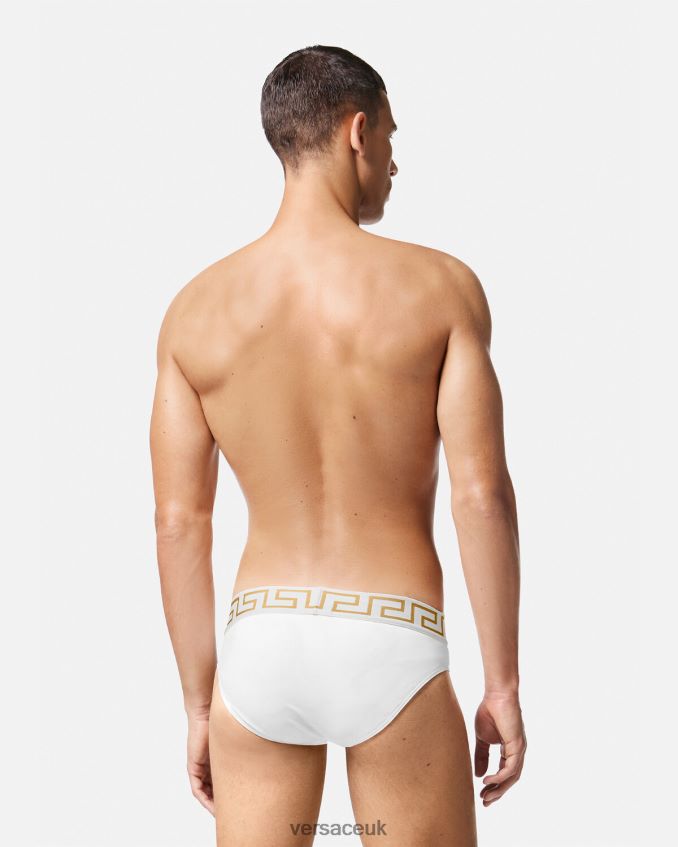 Men Versace Greca Border Swim Briefs 6D2D061797 White & Gold Underwear & Beachwear