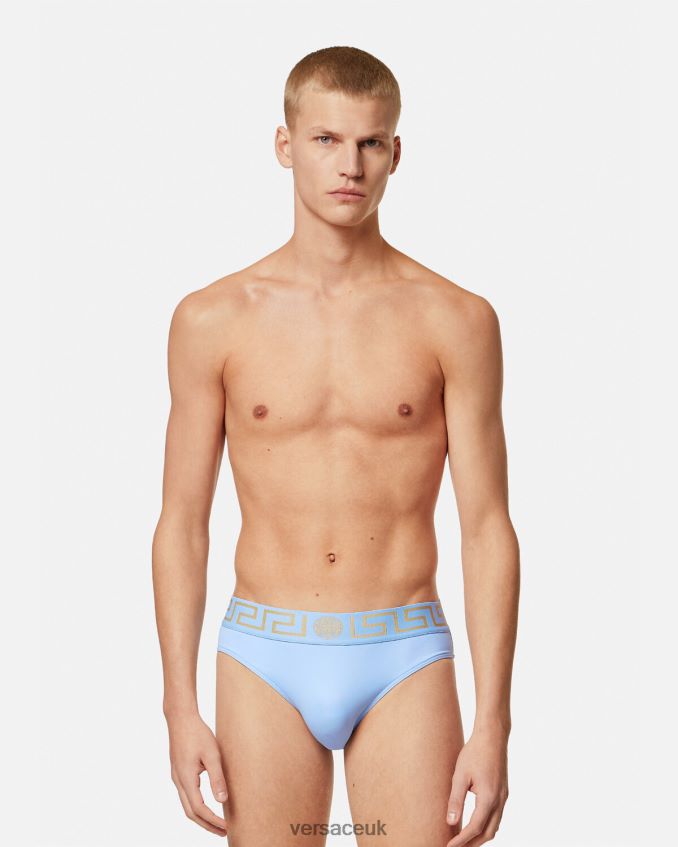 Men Versace Greca Border Swim Briefs 6D2D061798 Light Blue Underwear & Beachwear