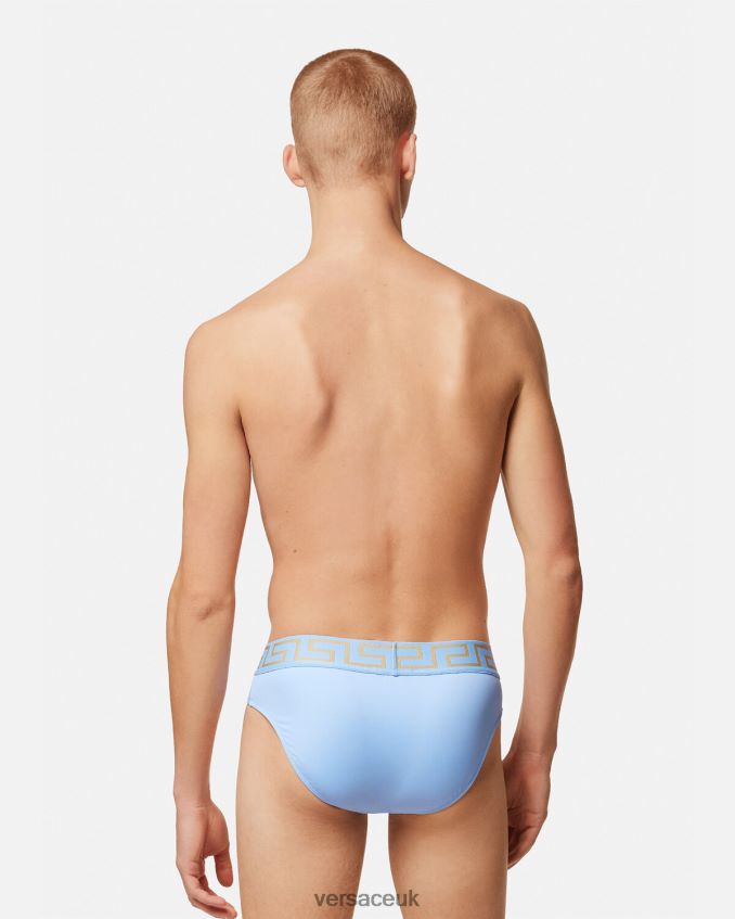 Men Versace Greca Border Swim Briefs 6D2D061798 Light Blue Underwear & Beachwear