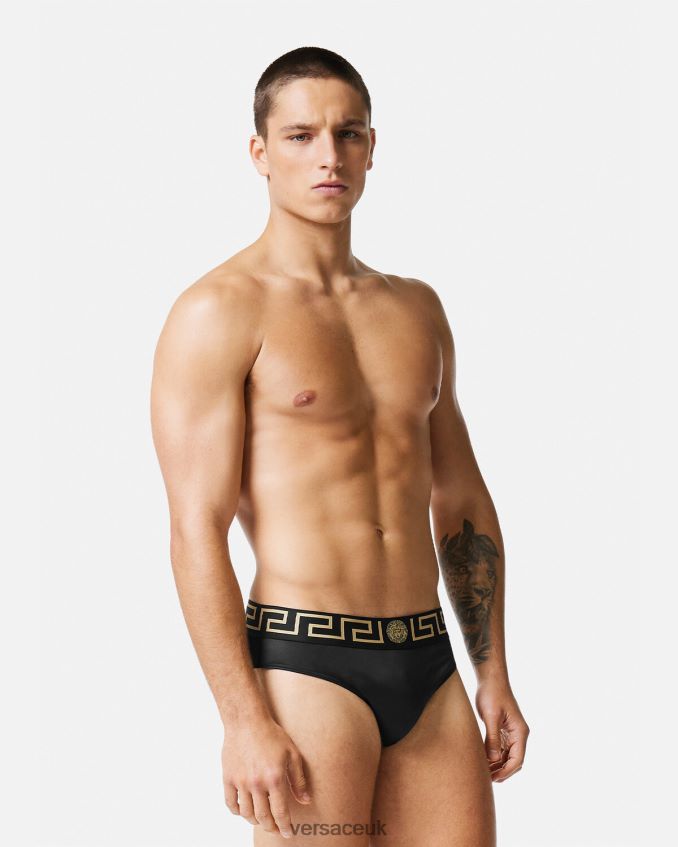 Men Versace Greca Border Swim Briefs 6D2D061815 Black Underwear & Beachwear