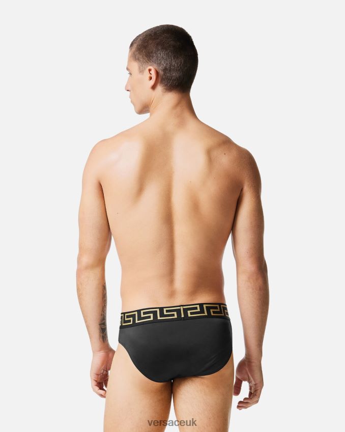 Men Versace Greca Border Swim Briefs 6D2D061815 Black Underwear & Beachwear