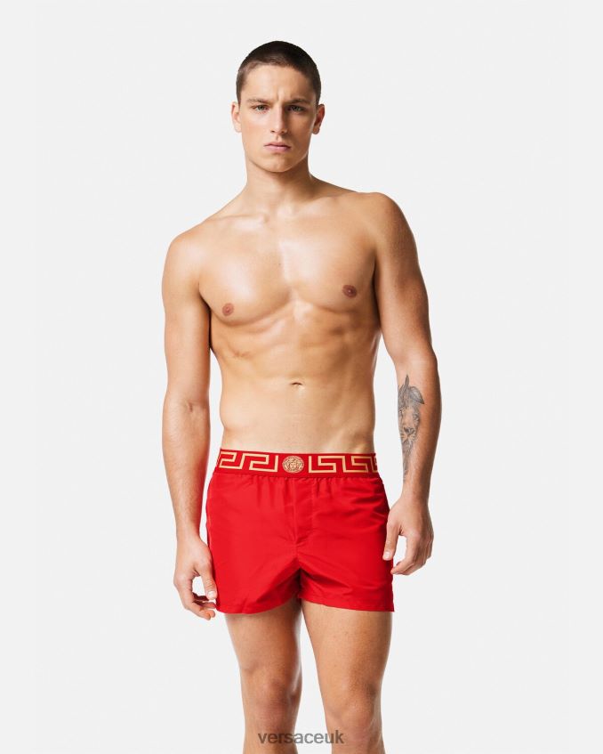 Men Versace Greca Border Swim Shorts 6D2D061810 Red Underwear & Beachwear
