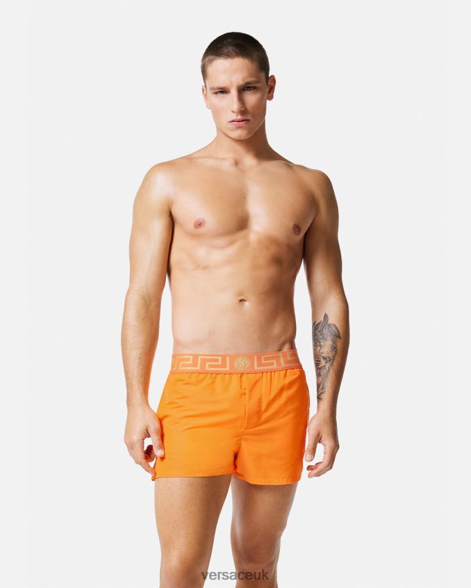 Men Versace Greca Border Swim Shorts 6D2D061812 Orange Underwear & Beachwear