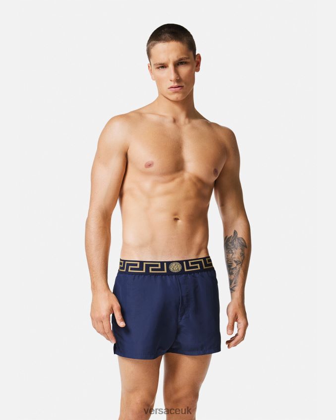 Men Versace Greca Border Swim Shorts 6D2D061814 Blue Underwear & Beachwear