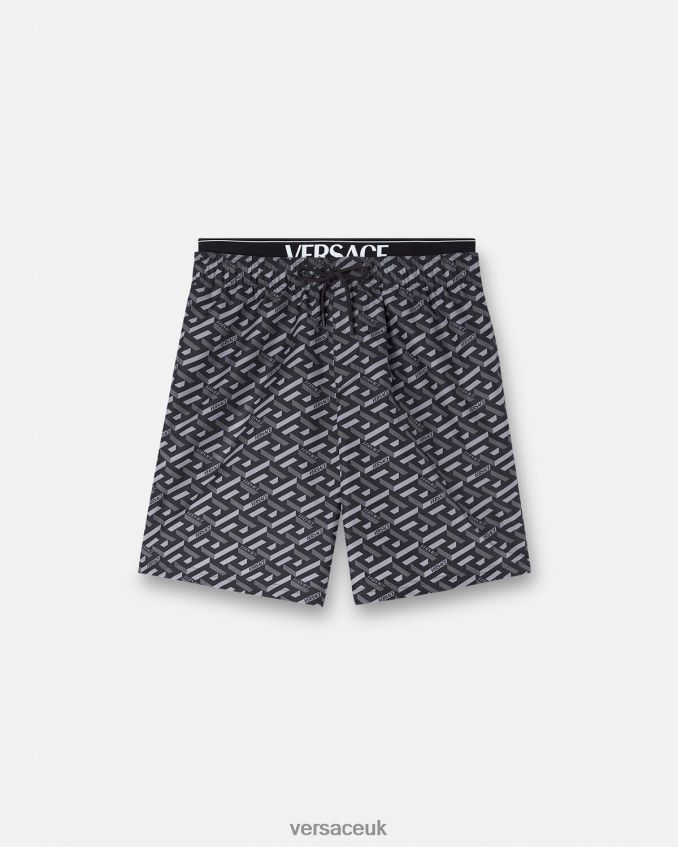 Men Versace La Greca Boardshorts 6D2D061800 Black & Gray Underwear & Beachwear