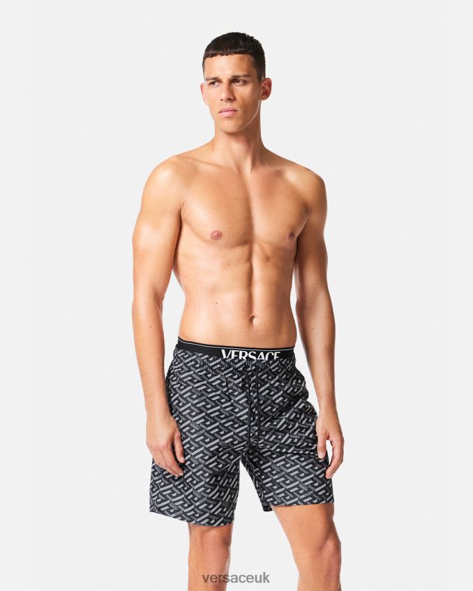 Men Versace La Greca Boardshorts 6D2D061800 Black & Gray Underwear & Beachwear