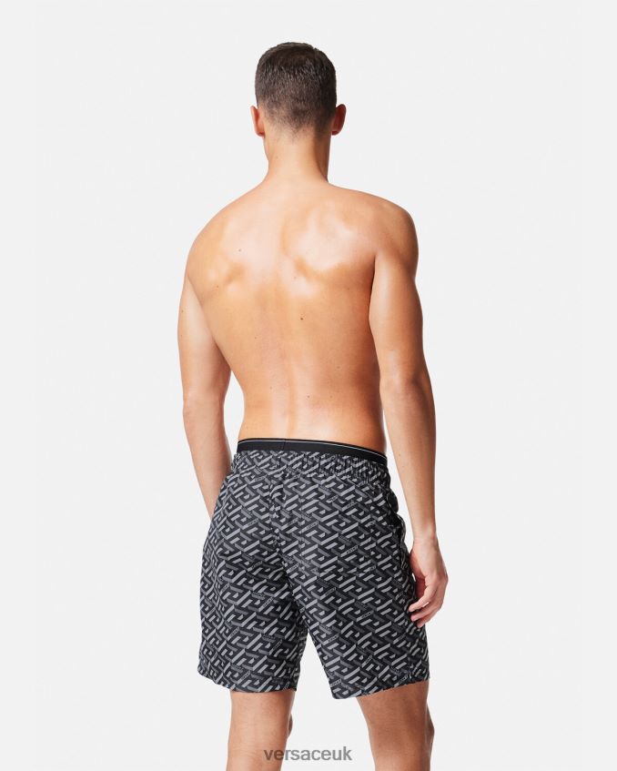 Men Versace La Greca Boardshorts 6D2D061800 Black & Gray Underwear & Beachwear