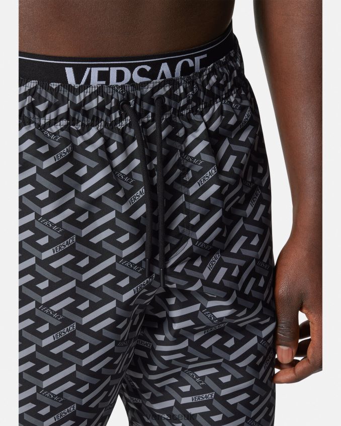 Men Versace La Greca Boardshorts 6D2D061800 Black & Gray Underwear & Beachwear
