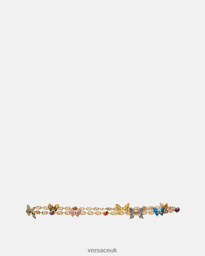 Women Versace Crystal Butterflies Greca Chain Belt 6D2D06513 Gold Accessories