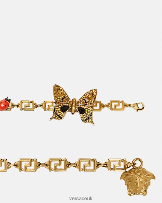 Women Versace Crystal Butterflies Greca Chain Belt 6D2D06513 Gold Accessories