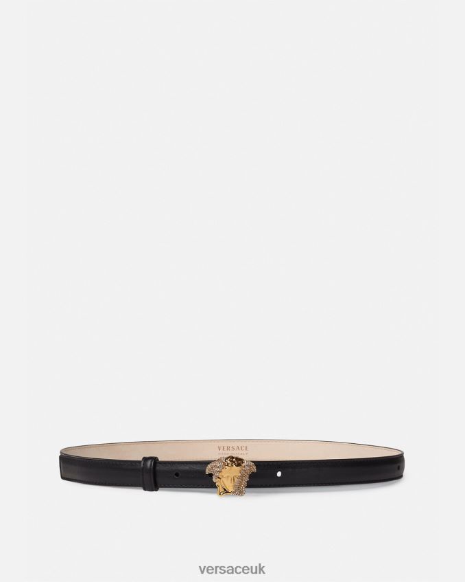 Women Versace Crystal La Medusa Thin Leather Belt 6D2D06524 Black Accessories