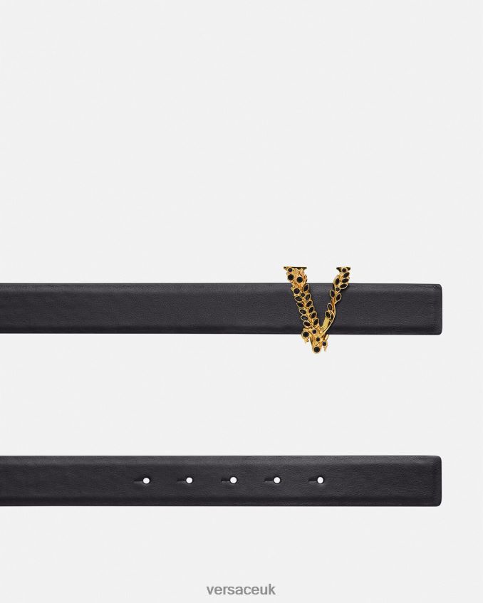 Women Versace Crystal Virtus Leather Belt 6D2D06551 Black Accessories