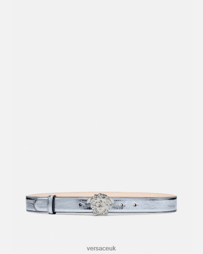 Women Versace La Medusa Metallic Leather Belt 6D2D06521 Light Blue Accessories