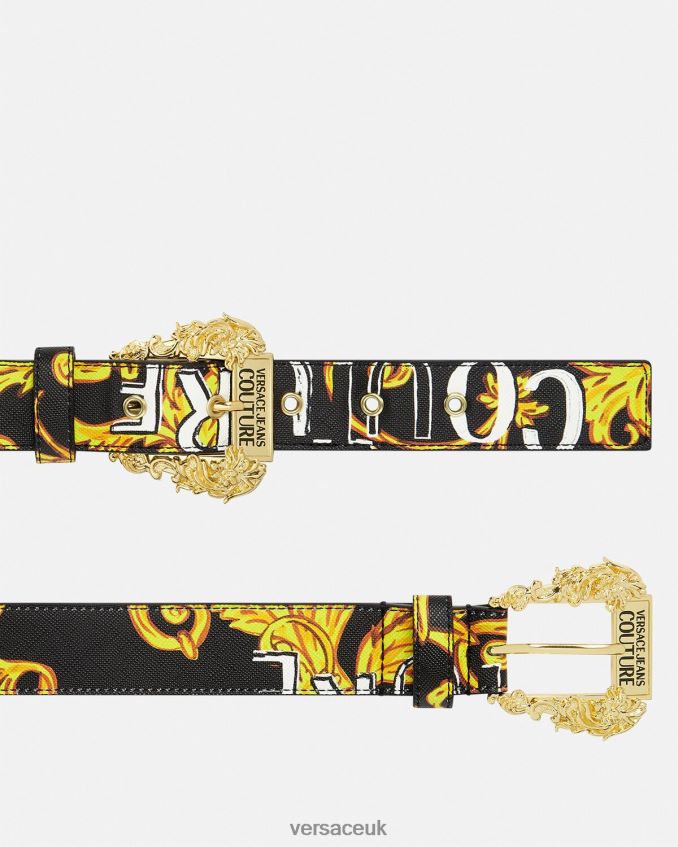 Women Versace Logo Couture Belt 6D2D062350 Black & Gold Accessories