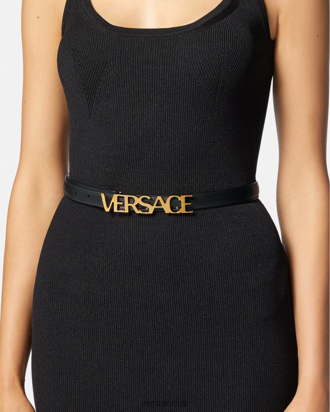 Women Versace Logo Thin Leather Belt 6D2D06538 Black Accessories