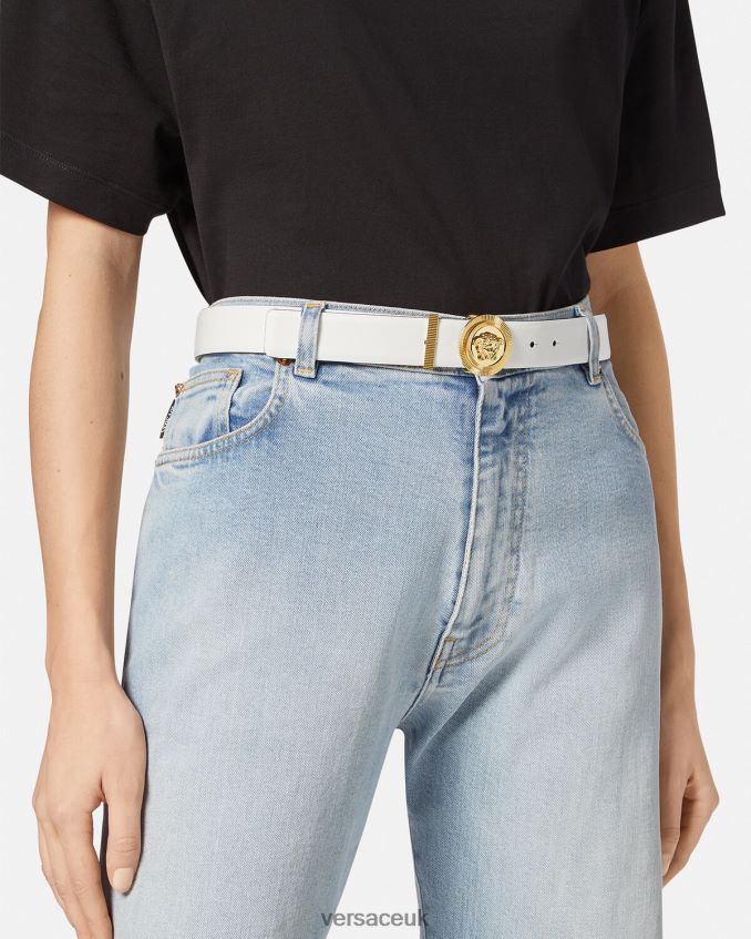 Women Versace Medusa Biggie Leather Belt 6D2D06532 White Accessories