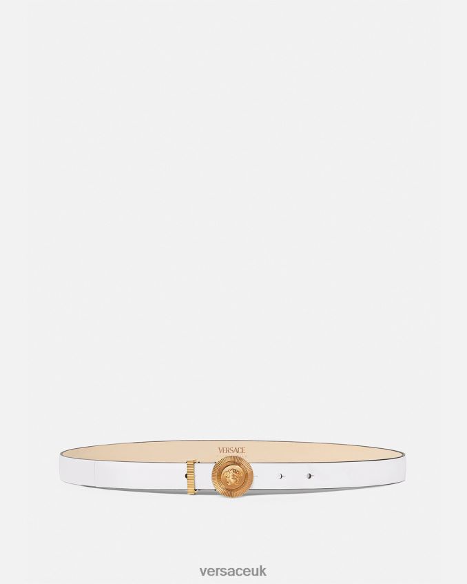 Women Versace Medusa Biggie Thin Leather Belt 6D2D06547 White Accessories