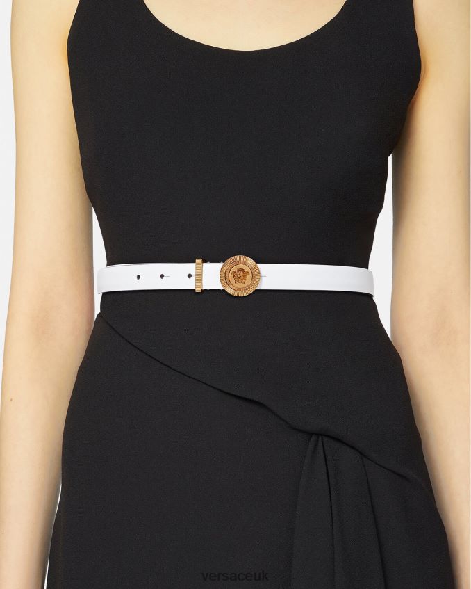 Women Versace Medusa Biggie Thin Leather Belt 6D2D06547 White Accessories