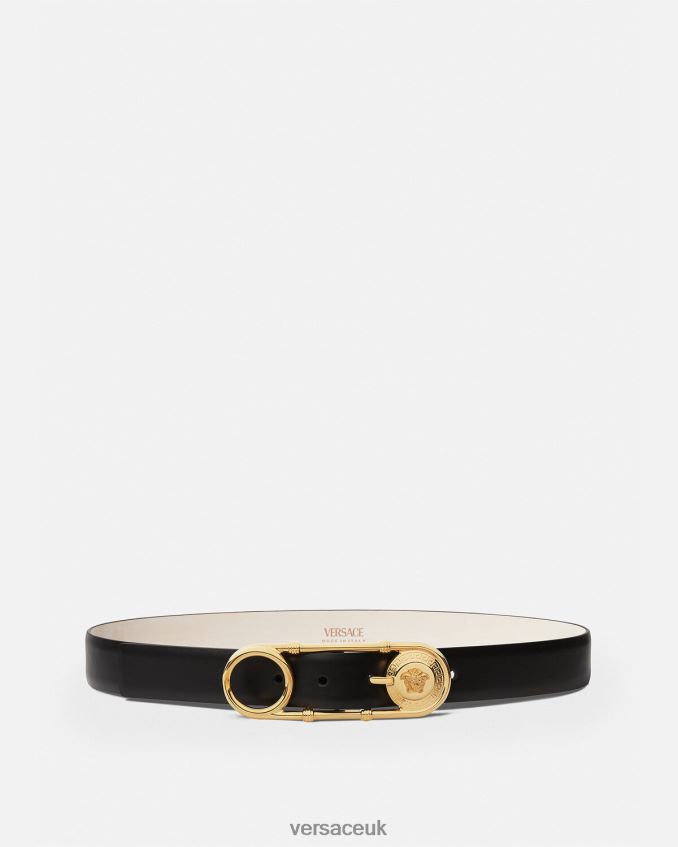 Women Versace Safety Pin Leather Belt 6D2D06536 Black Accessories