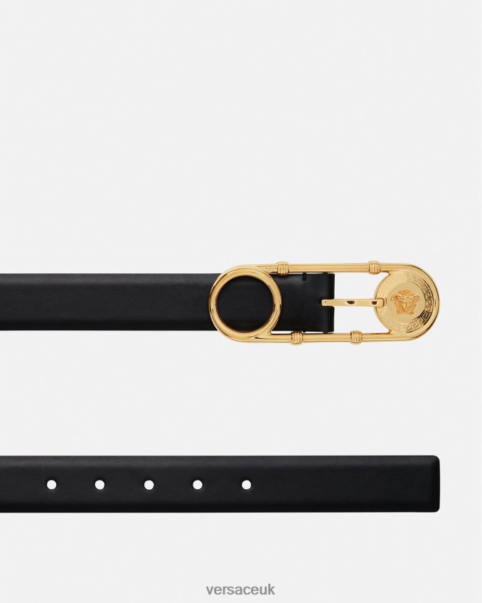 Women Versace Safety Pin Leather Belt 6D2D06536 Black Accessories