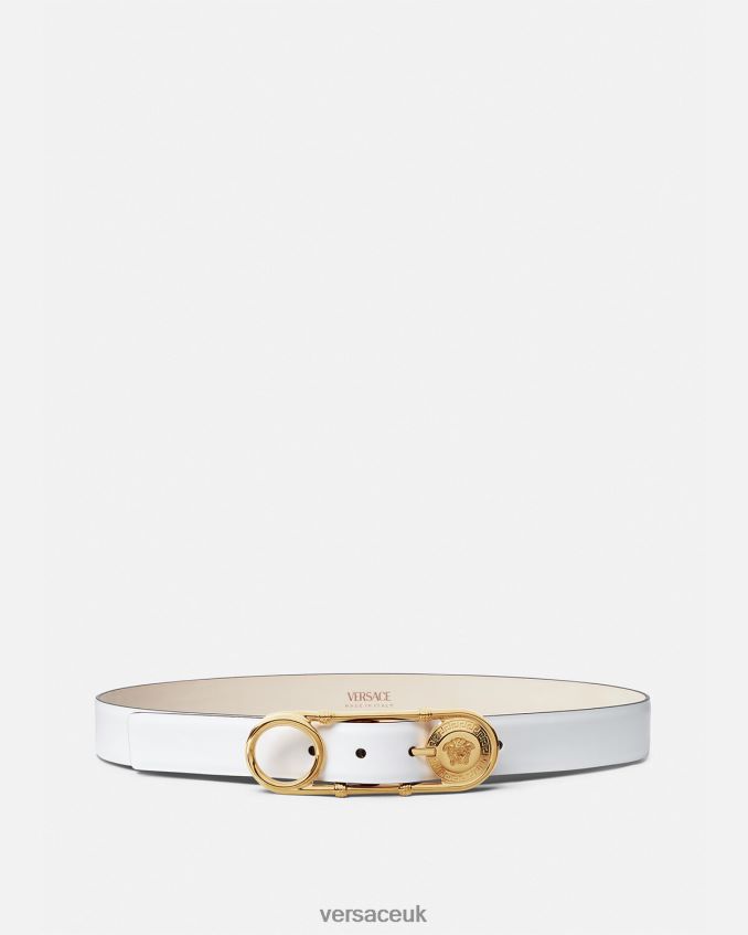 Women Versace Safety Pin Leather Belt 6D2D06537 White Accessories