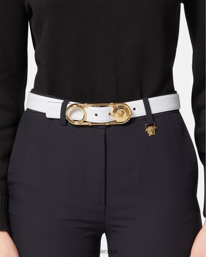 Women Versace Safety Pin Leather Belt 6D2D06537 White Accessories