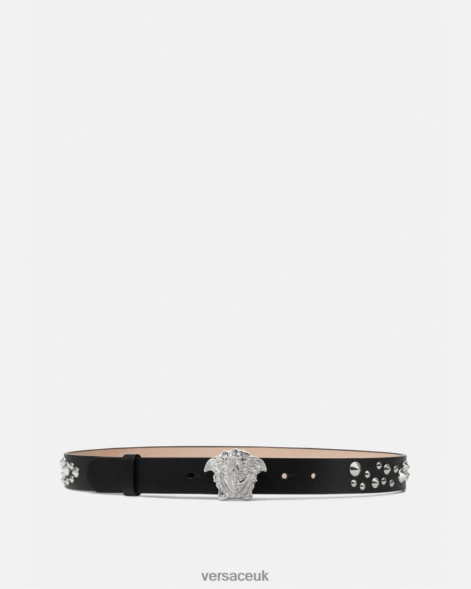 Women Versace Spiked La Medusa Leather Belt 6D2D06545 Black Accessories