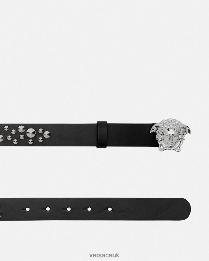 Women Versace Spiked La Medusa Leather Belt 6D2D06545 Black Accessories