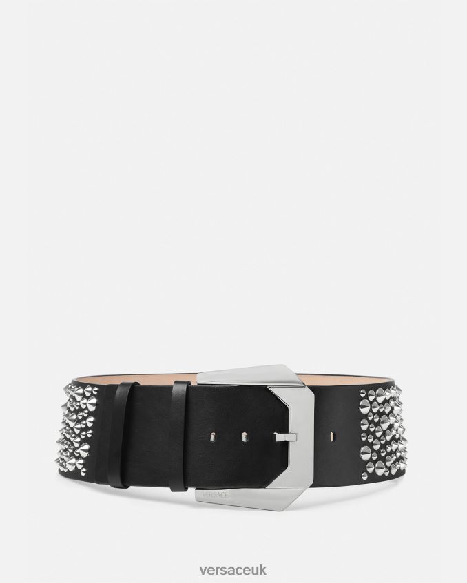 Women Versace Spiked Medusa Heritage Wide Belt 6D2D06548 Black Accessories