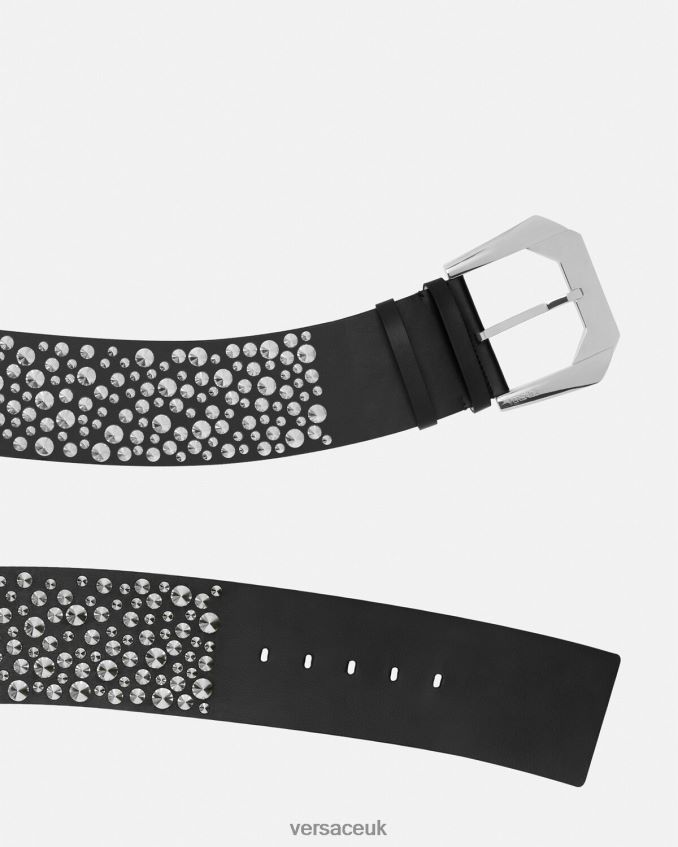 Women Versace Spiked Medusa Heritage Wide Belt 6D2D06548 Black Accessories