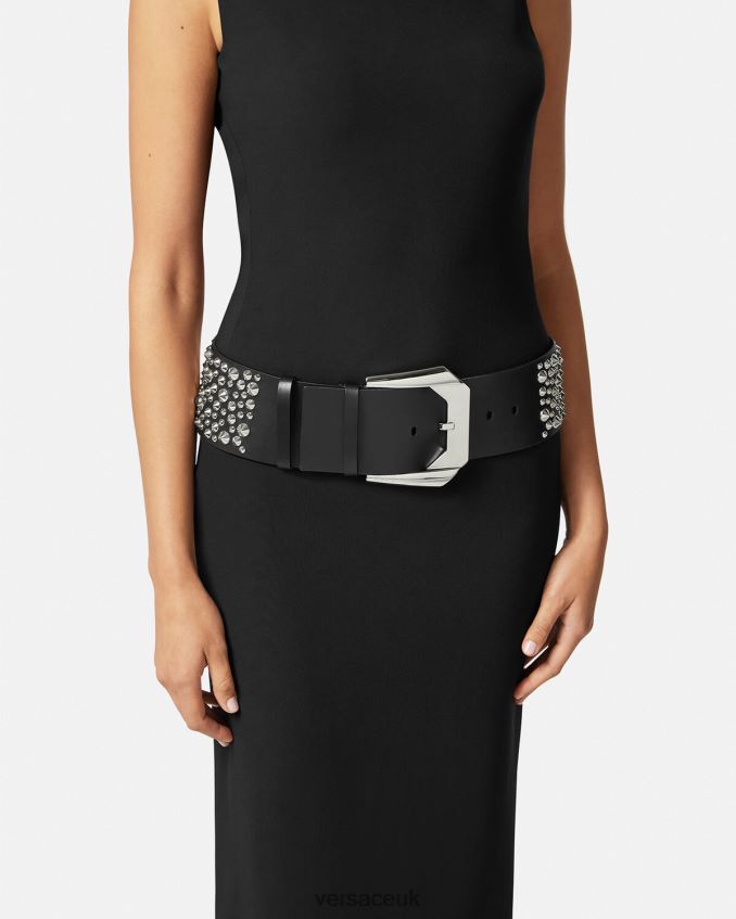 Women Versace Spiked Medusa Heritage Wide Belt 6D2D06548 Black Accessories