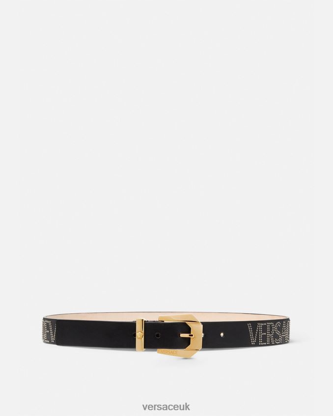 Women Versace Studded Allover Leather Belt 6D2D06549 Black Accessories