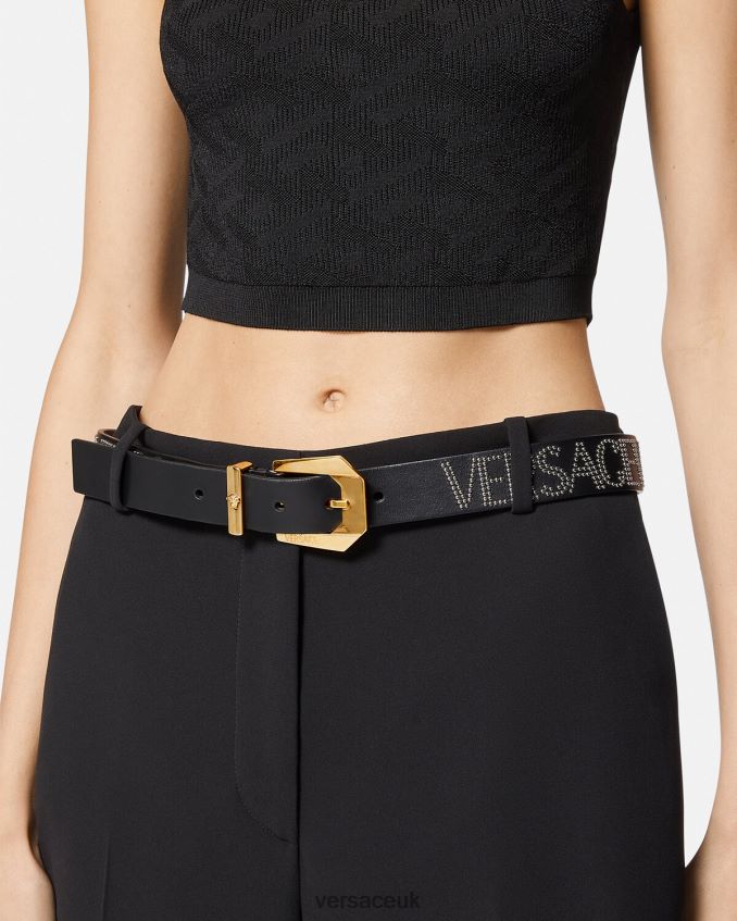 Women Versace Studded Allover Leather Belt 6D2D06549 Black Accessories