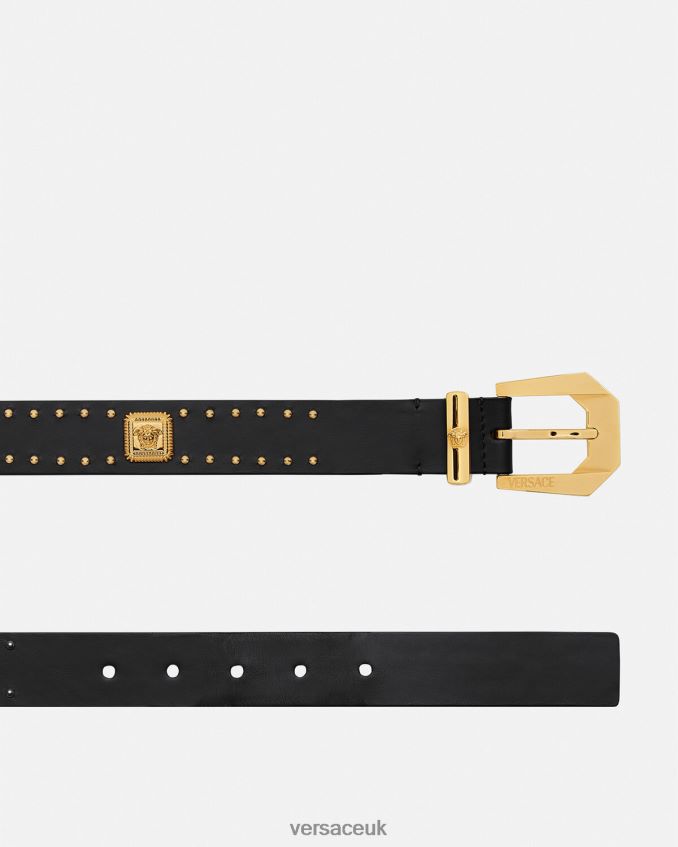 Women Versace Studded Medusa Heritage Leather Belt 6D2D06535 Black Accessories