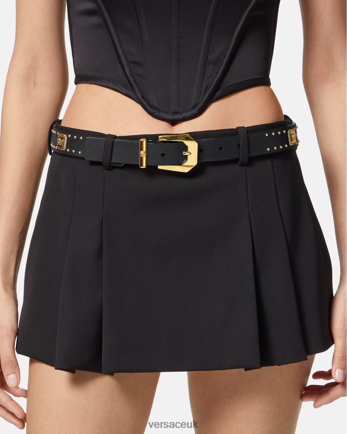 Women Versace Studded Medusa Heritage Leather Belt 6D2D06535 Black Accessories