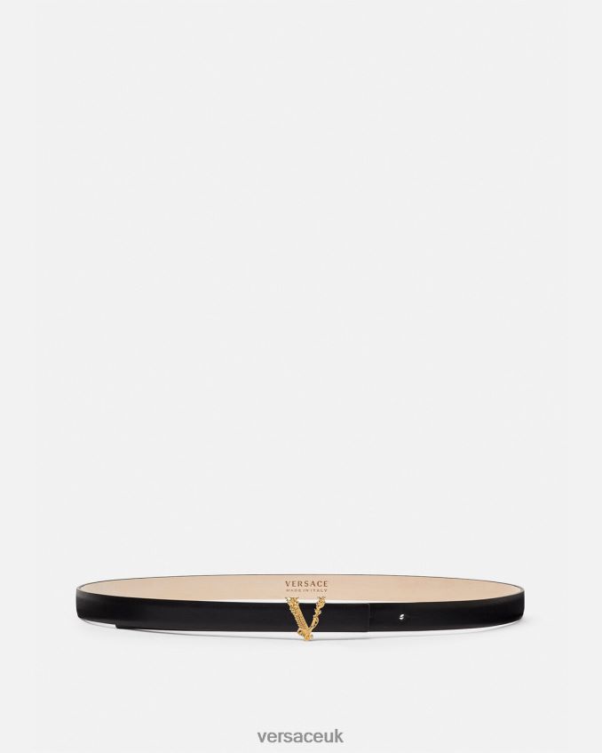 Women Versace Virtus Thin Leather Belt 6D2D06540 Black Accessories