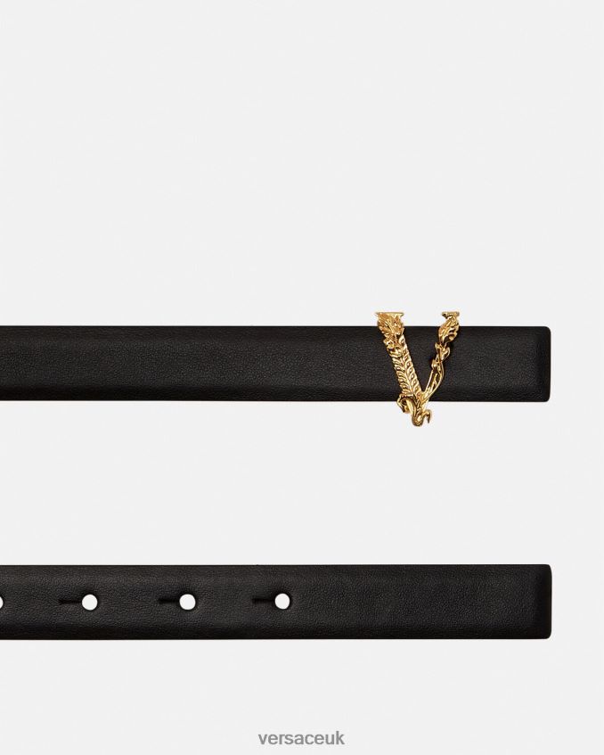Women Versace Virtus Thin Leather Belt 6D2D06540 Black Accessories