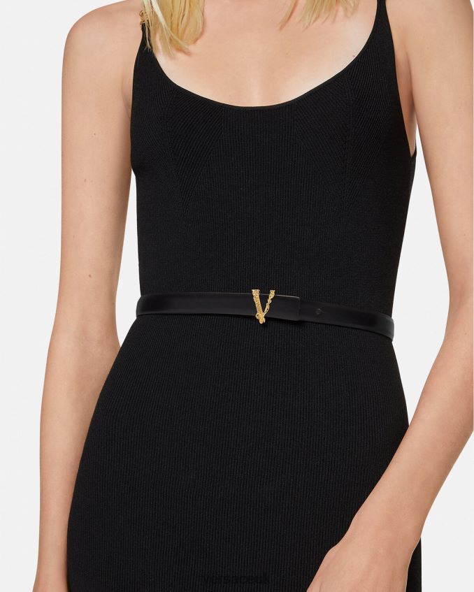 Women Versace Virtus Thin Leather Belt 6D2D06540 Black Accessories