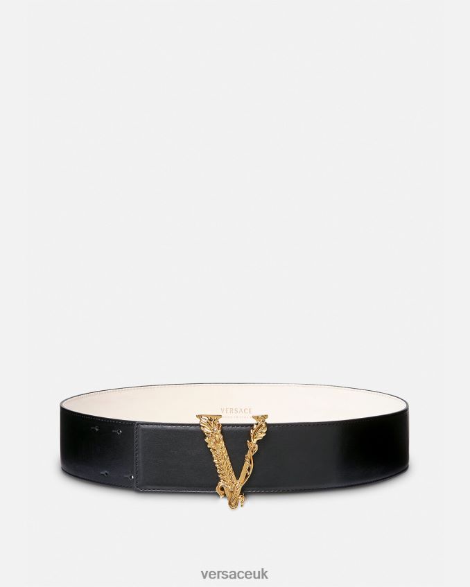 Women Versace Virtus Wide Leather Belt 6D2D06541 Black Accessories