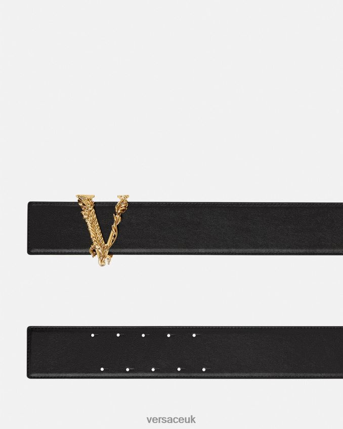 Women Versace Virtus Wide Leather Belt 6D2D06541 Black Accessories