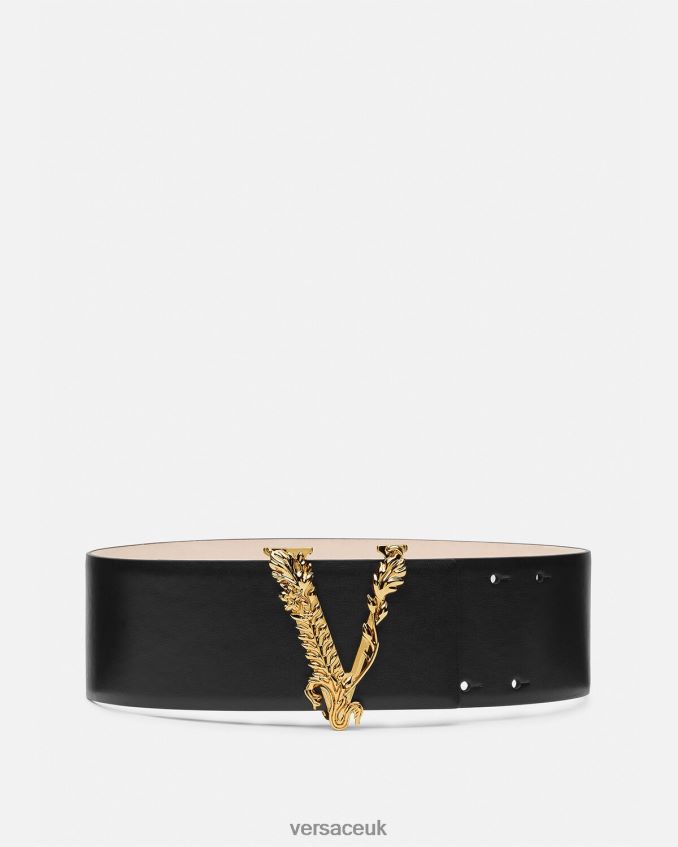 Women Versace Virtus Wide Leather Belt 6D2D06542 Black Accessories